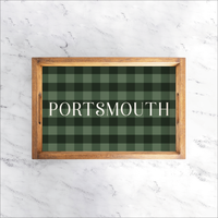 Personalized Green Plaid Wooden Serving Tray