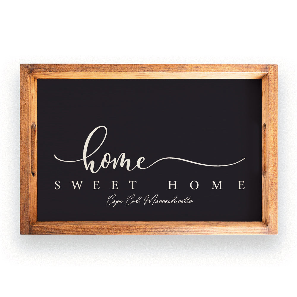 Dark Navy and White Home Sweet Home Personalized Wooden Serving Tray