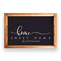 Dark Navy and White Home Sweet Home Personalized Wooden Serving Tray