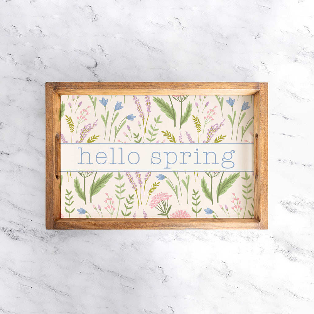 Personalized Spring Florals Wooden Serving Tray