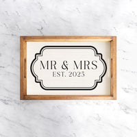 Antique Mr & Mrs  Est 2025 Wooden Serving Tray
