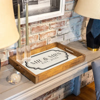 Antique Mr & Mrs  Est 2025 Wooden Serving Tray