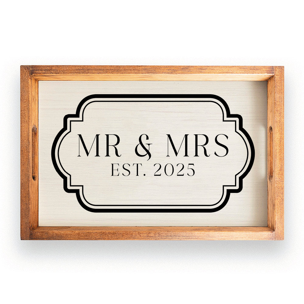 Antique Mr & Mrs  Est 2025 Wooden Serving Tray