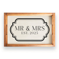 Antique Mr & Mrs  Est 2025 Wooden Serving Tray