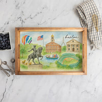 Boston Landmark Watercolor Wooden Serving Tray
