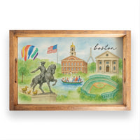 Boston Landmark Watercolor Wooden Serving Tray