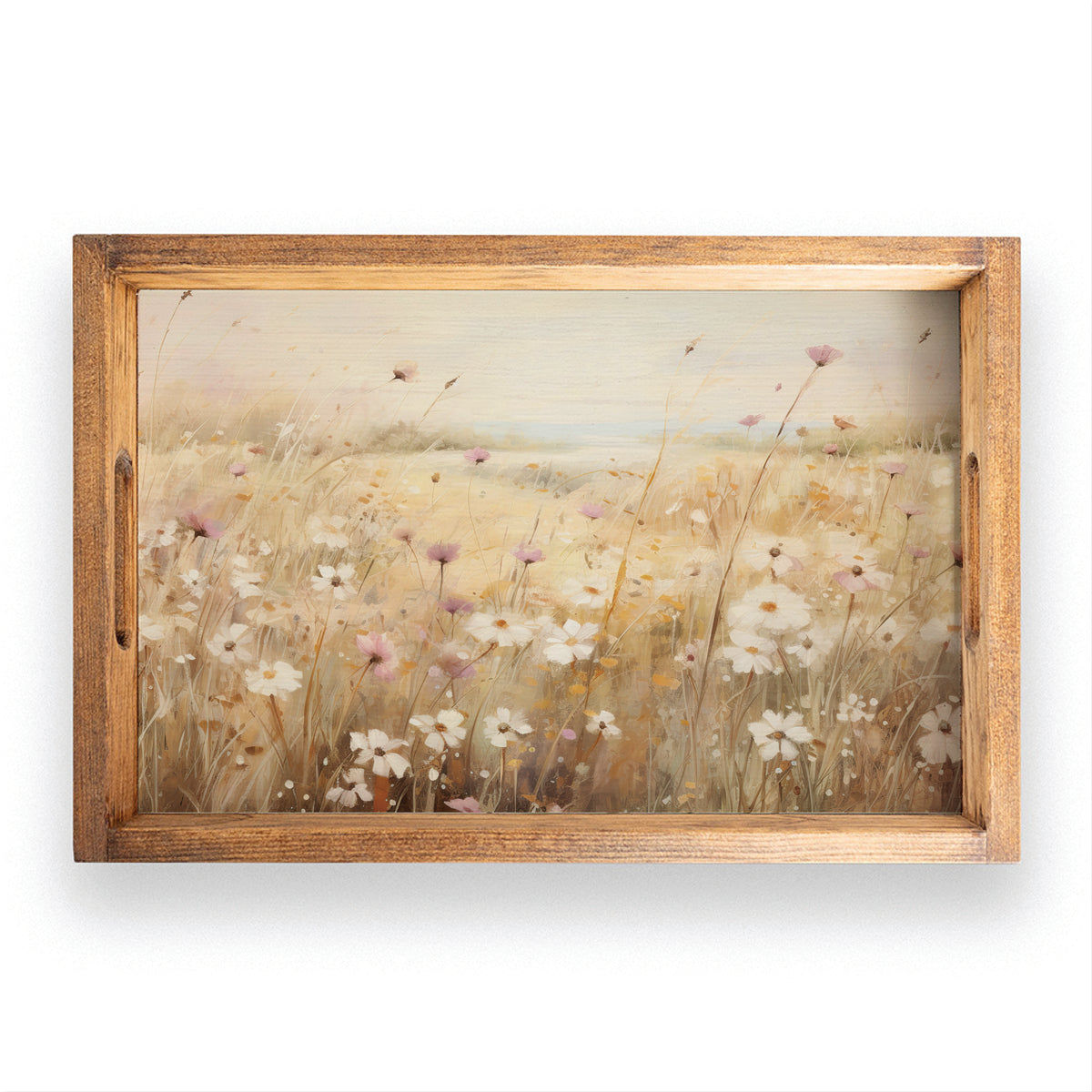 Field Of Flowers Landscape Woodedn Serving Tray