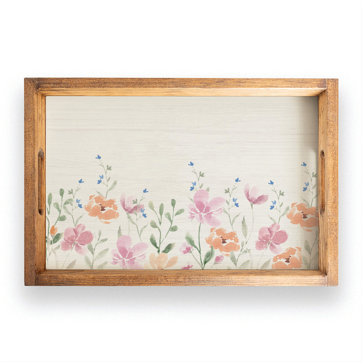 Orange And Pink Flowers Wooden Serving Tray