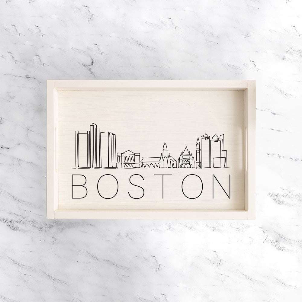 Boston Line Art Wooden Serving Tray