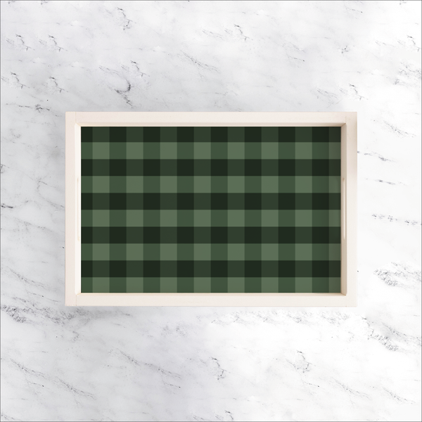 Green Plaid Wooden Serving Tray