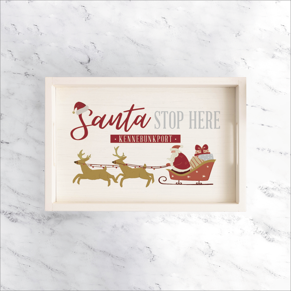 Personalized Santa Stop Here Wooden Serving Tray