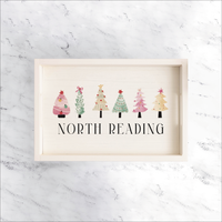 Personalized Merry & Bright Festive Christmas Trees Wooden Serving Tray