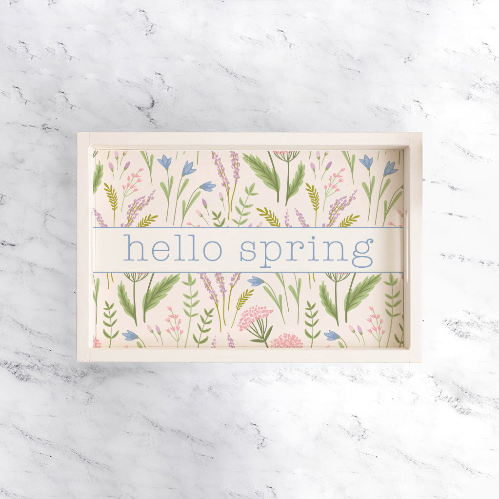 Personalized Spring Florals Wooden Serving Tray