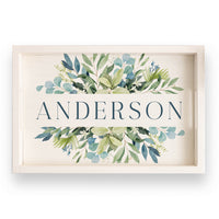 Green Blue Leaves Personalized Wooden Serving Tray