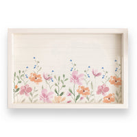 Orange And Pink Flowers Wooden Serving Tray
