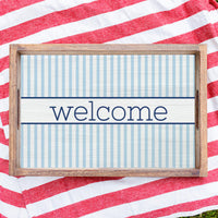 Light Blue Stripes Personalized Wooden Serving Tray