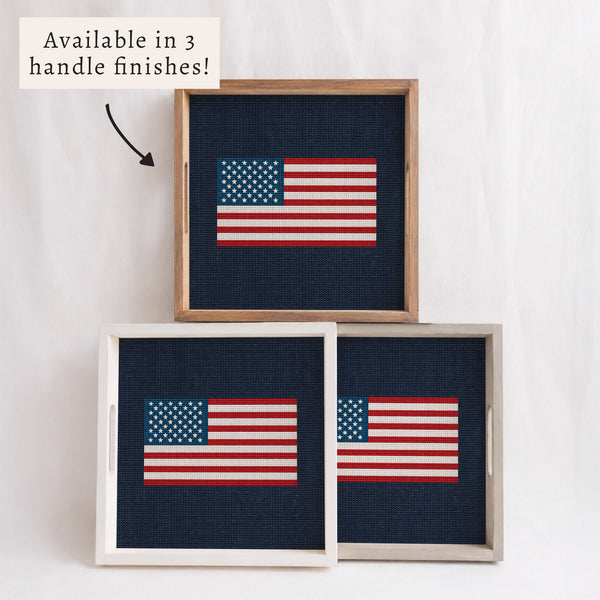 American Flag Printed Needlepoint Serving Tray