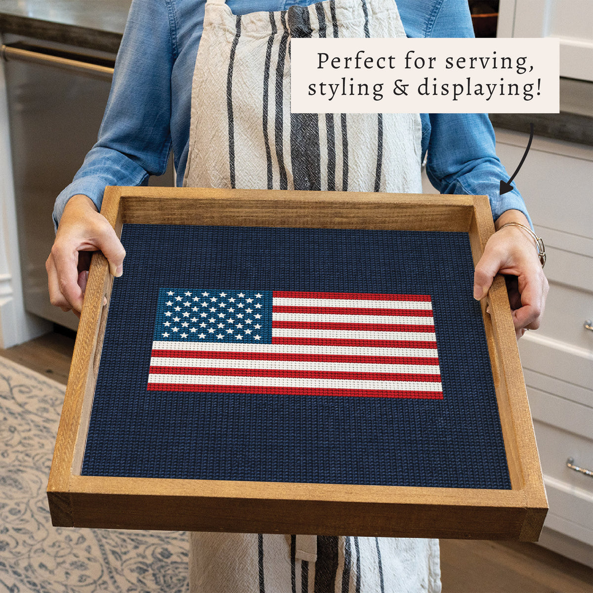 American Flag Printed Needlepoint Serving Tray