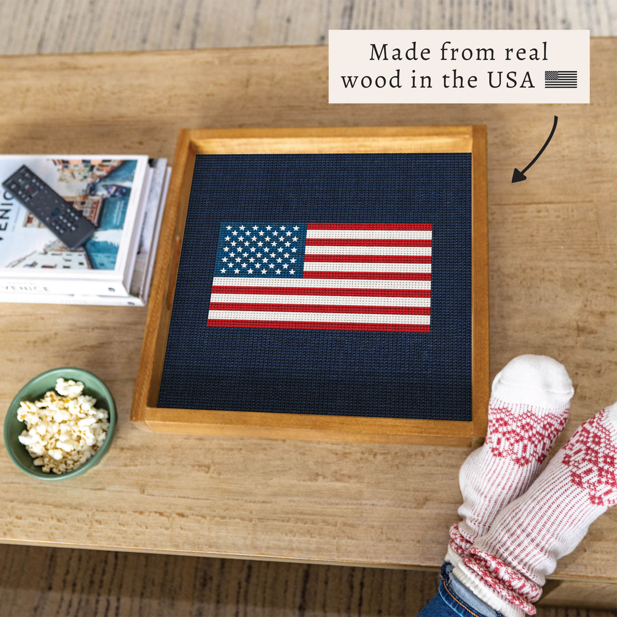 American Flag Printed Needlepoint Serving Tray