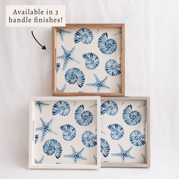 Blue Shell Starfish Pattern Serving Tray