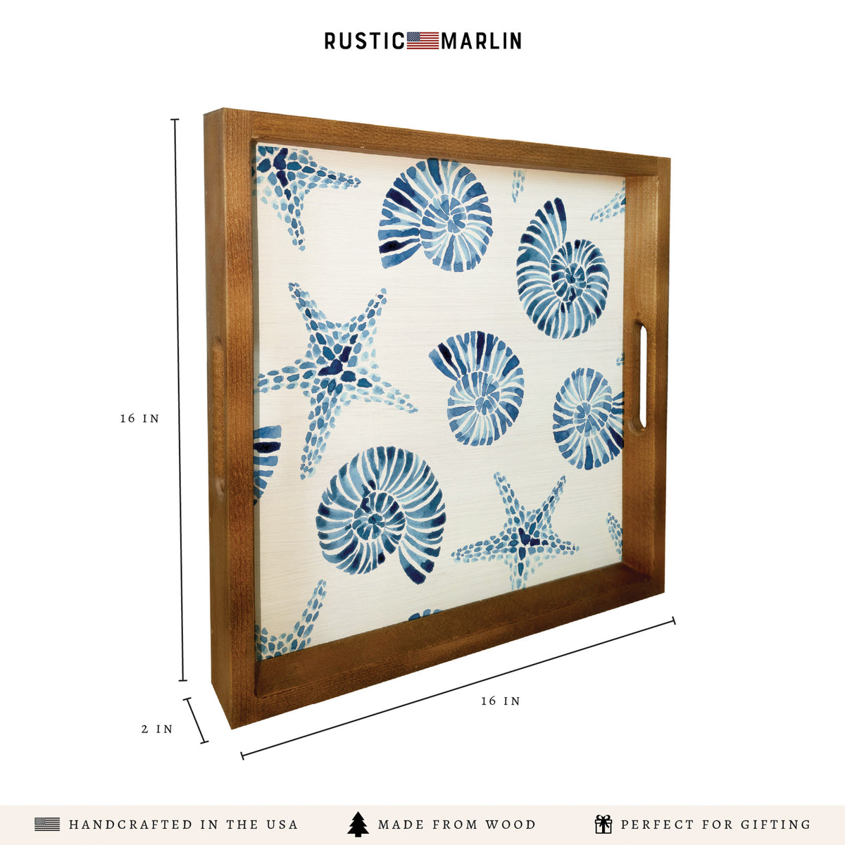 Blue Shell Starfish Pattern Serving Tray