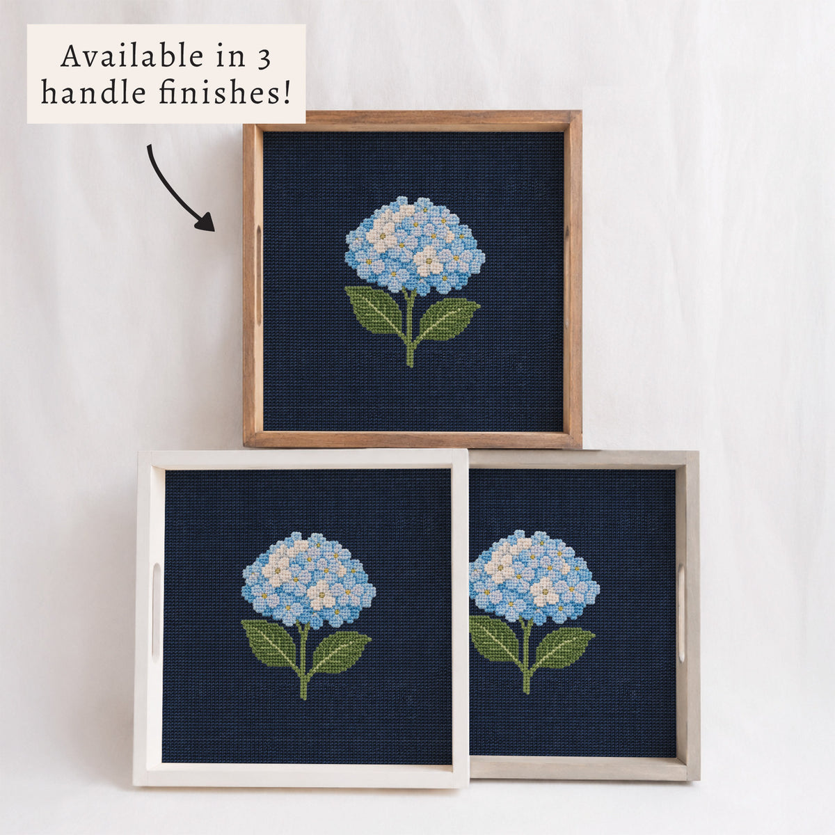 Hydrangea Printed Needlepoint Serving Tray