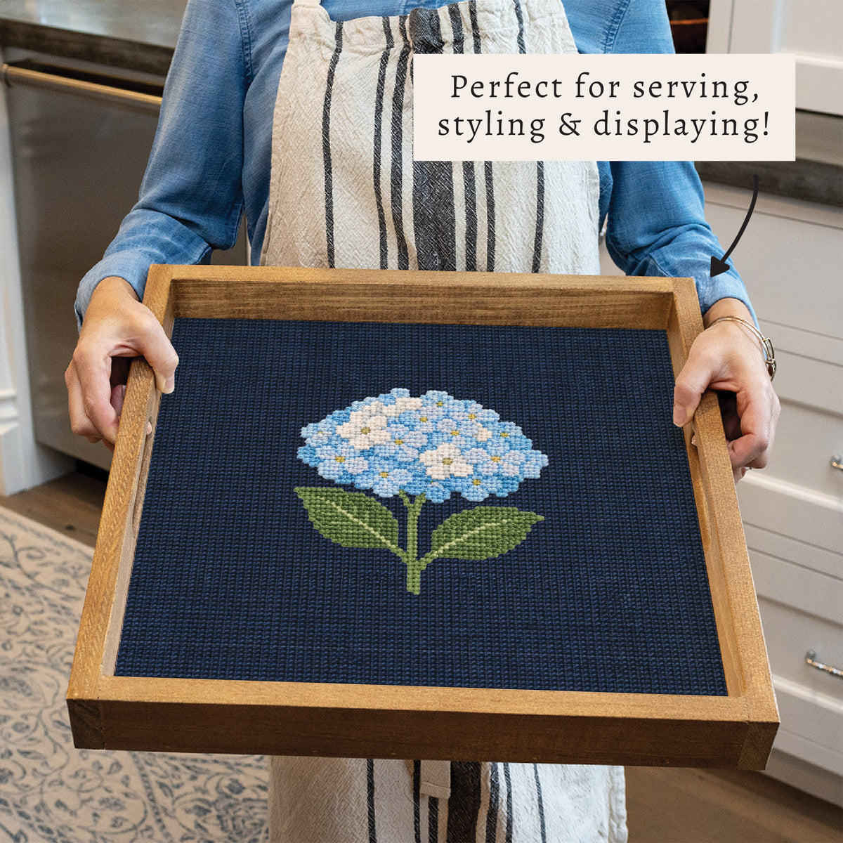 Hydrangea Printed Needlepoint Serving Tray