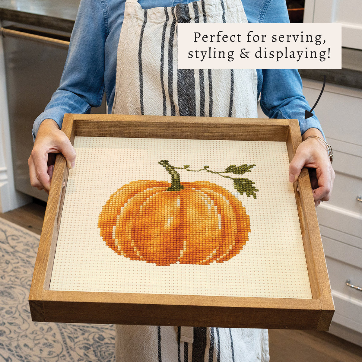 Pumpkin Printed Needlepoint Square Tray