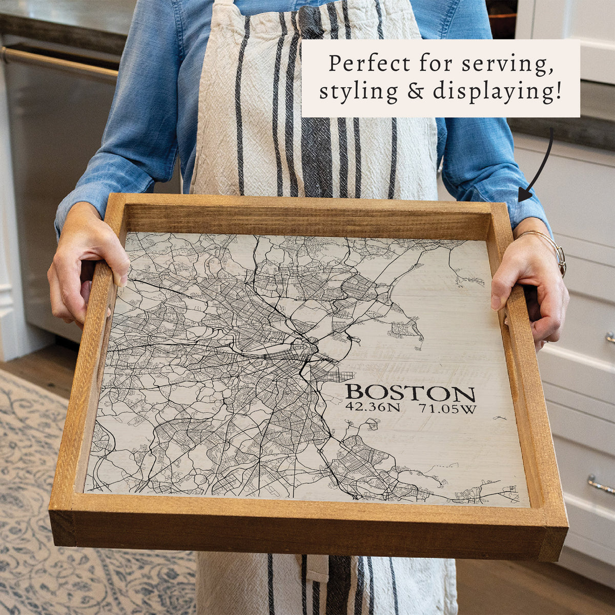 Boston Neutral City Map Serving Tray