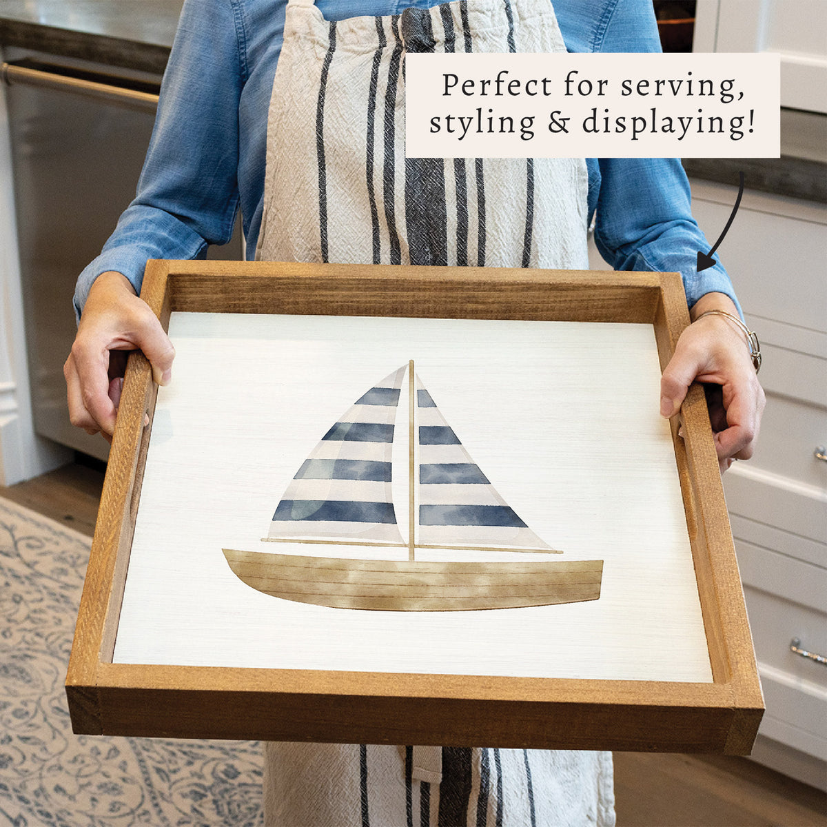 Watercolor Sailboat Serving Tray