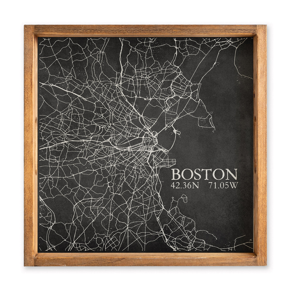 Boston Charcoal City Grid Coordinates Serving Tray