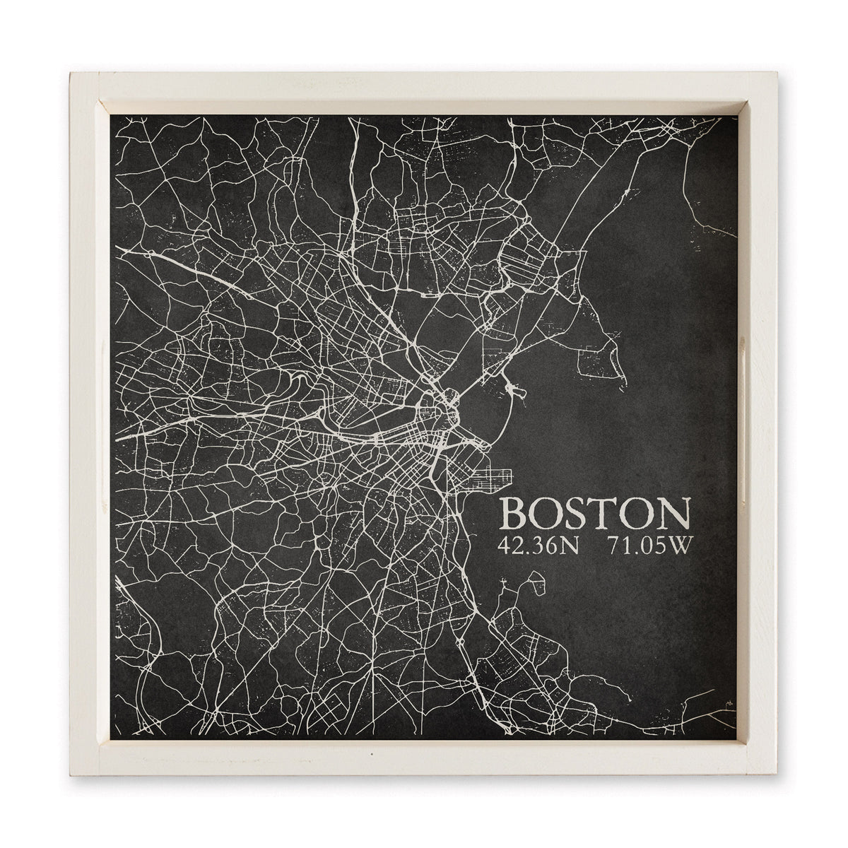 Boston Charcoal City Grid Coordinates Serving Tray