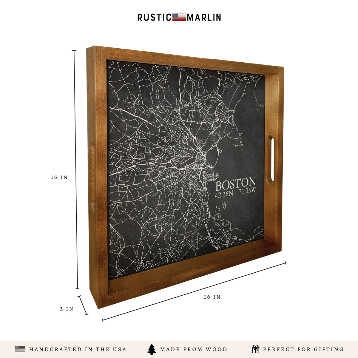 Boston Charcoal City Grid Coordinates Serving Tray