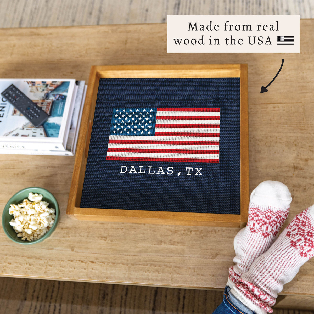 American Flag Printed Needlepoint Personalized Serving Tray