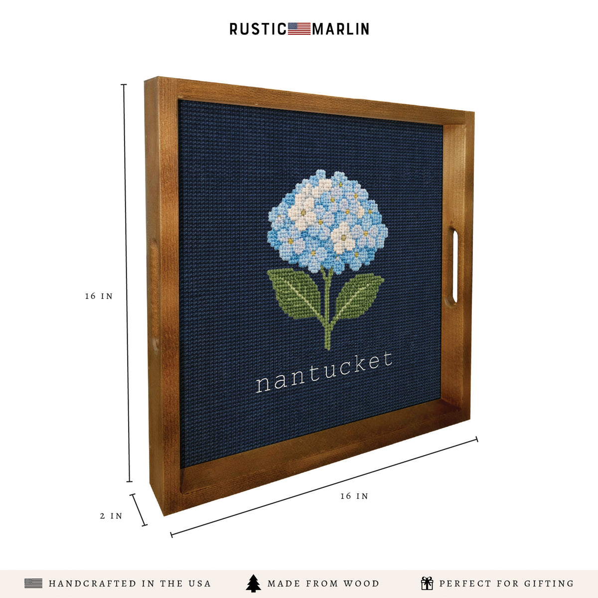 Hydrangea Printed Needlepoint Personalized Serving Tray