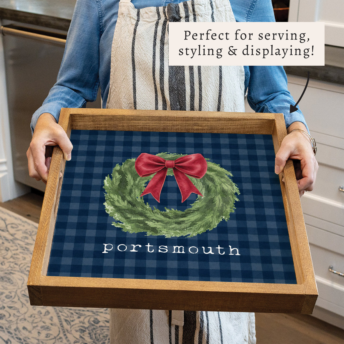 Holiday Wreath Personalized Serving Tray