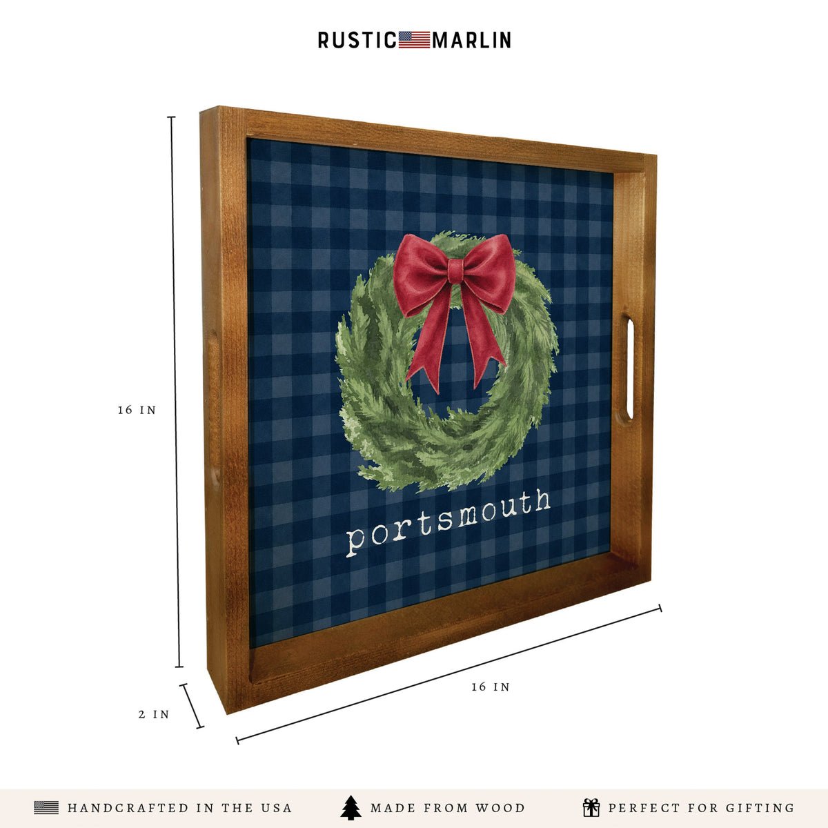 Holiday Wreath Personalized Serving Tray