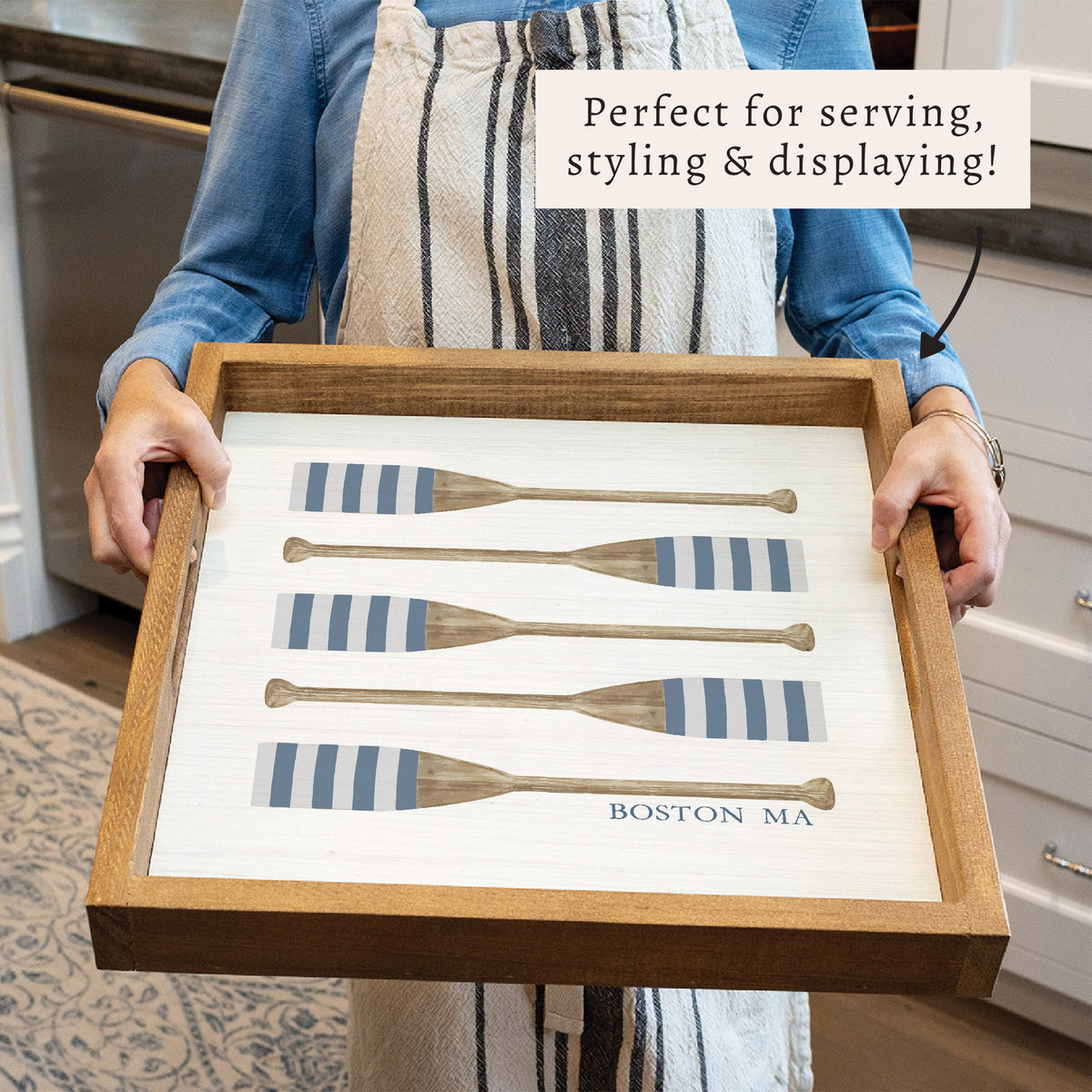 Striped Oars Personalized Serving Tray