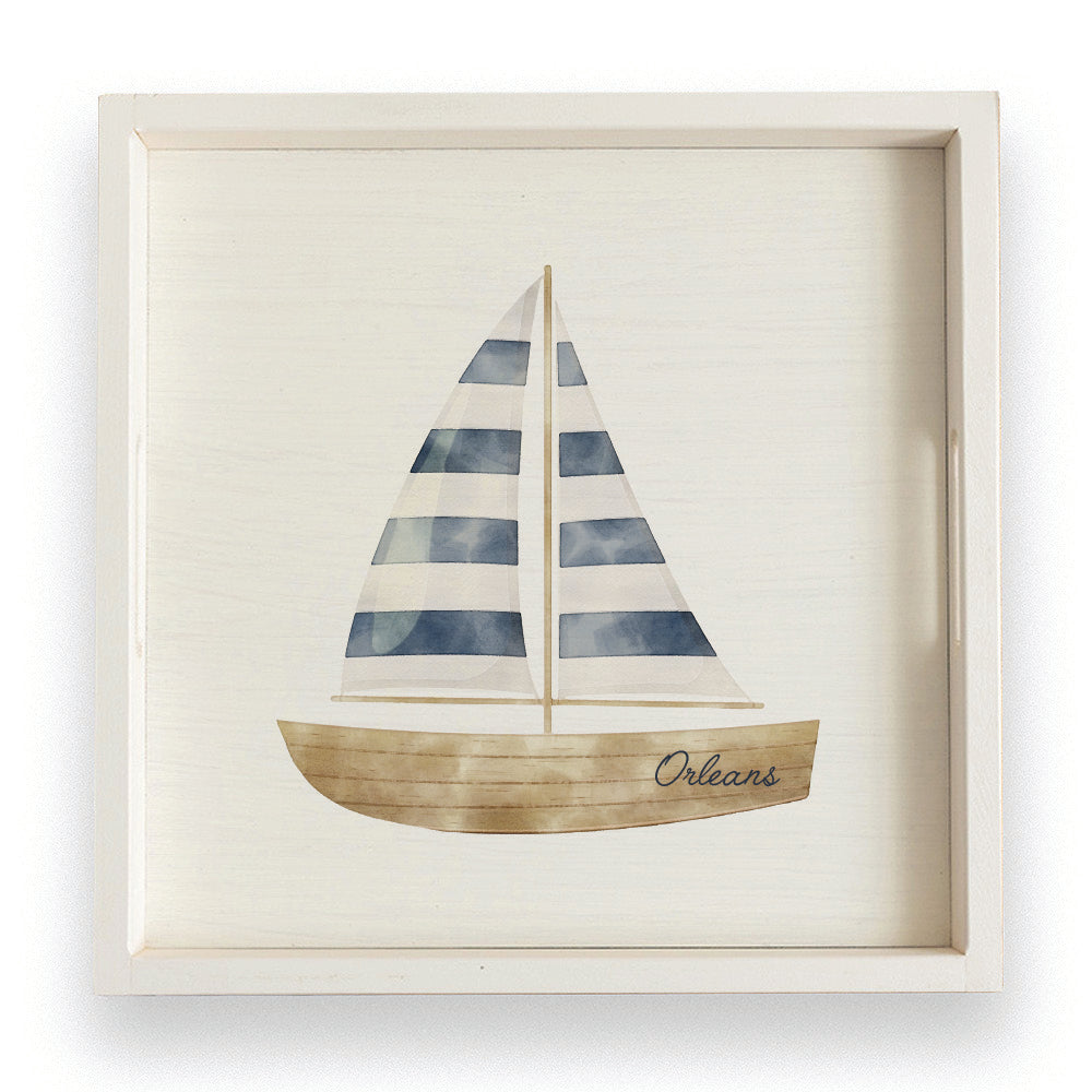 Watercolor Sailboat Personalized Serving Tray
