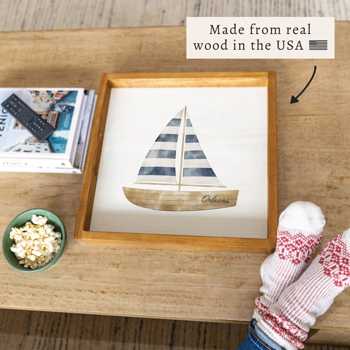 Watercolor Sailboat Personalized Serving Tray