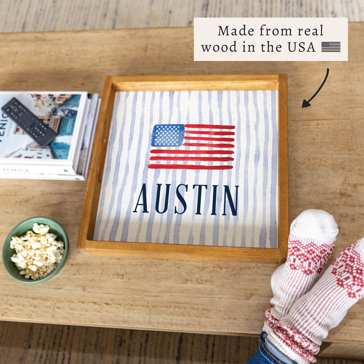 American Flag Watercolor Personalized Serving Tray