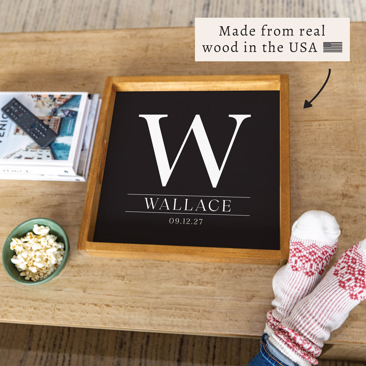 Initial Black Personalized Serving Tray
