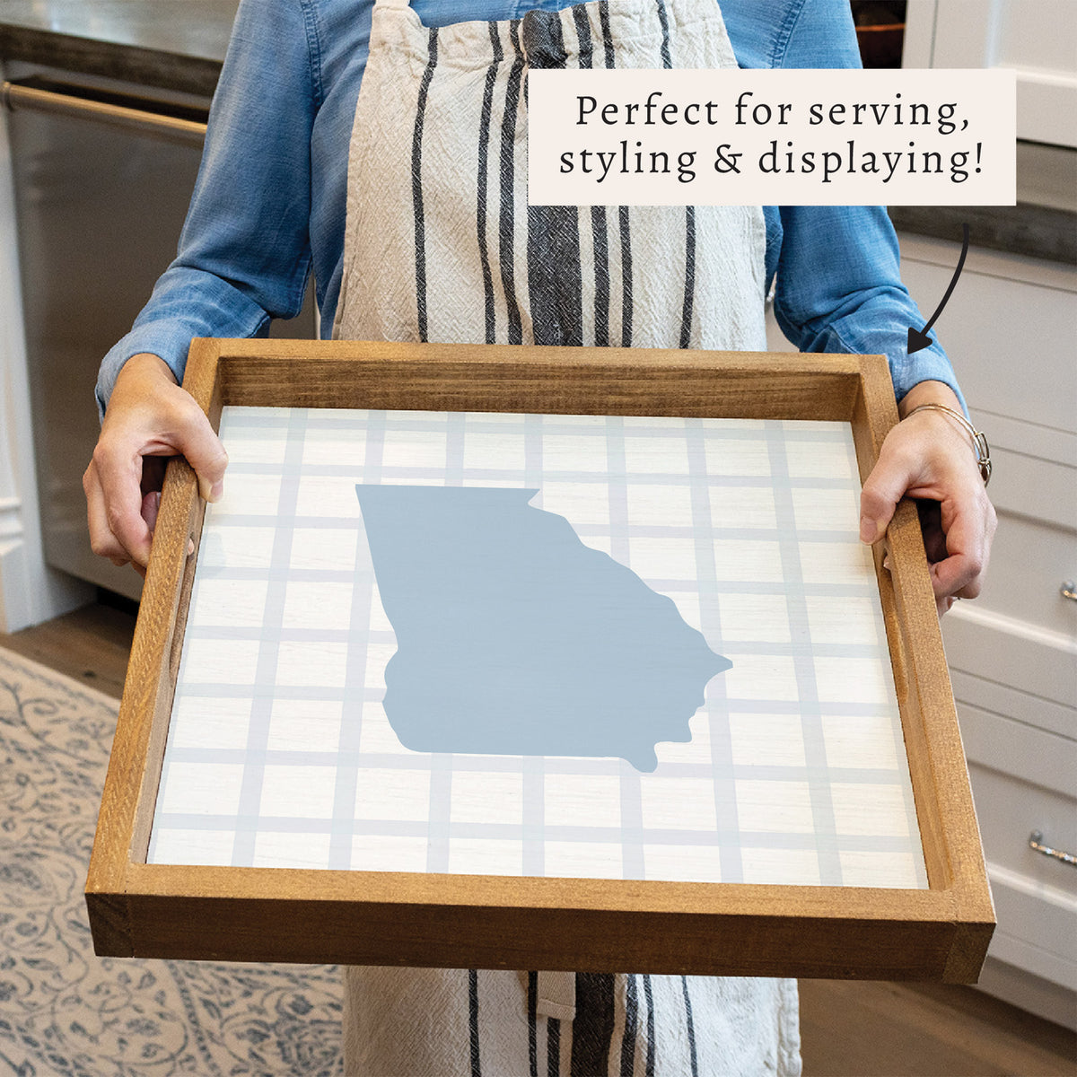 State Gingham Personalized Serving Tray