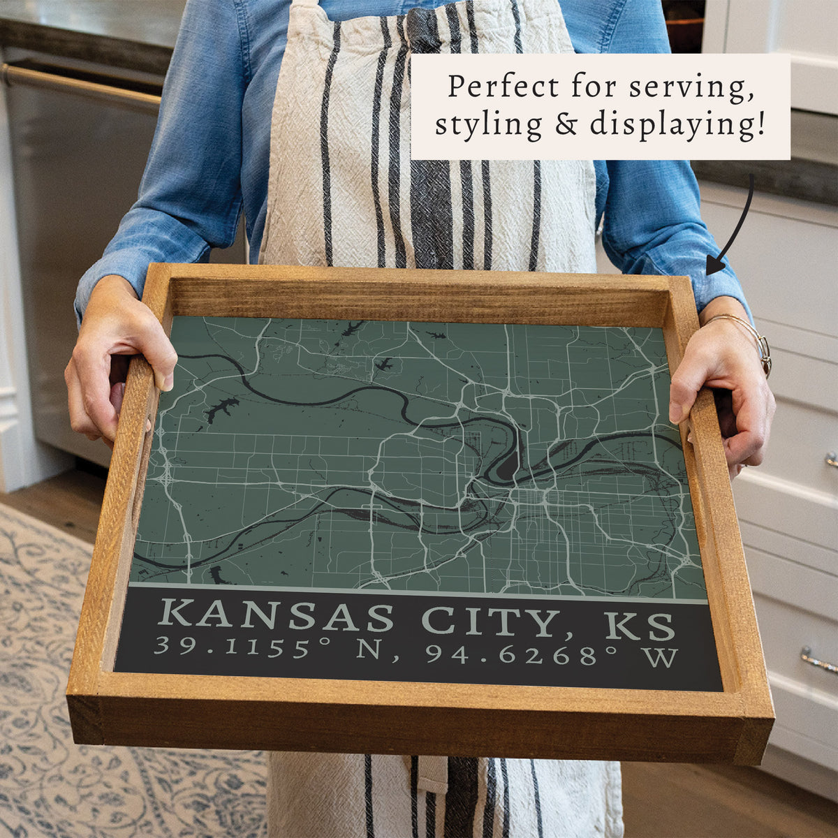 Map Kansas City City Grid Serving Tray