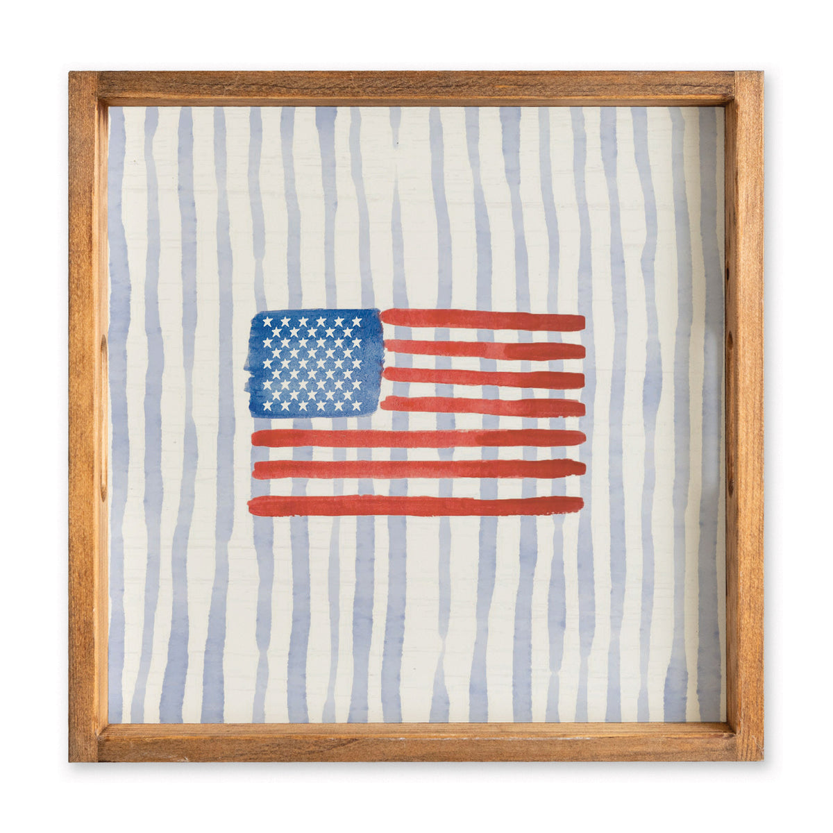Watercolor American Striped Serving Tray | Wooden Tray