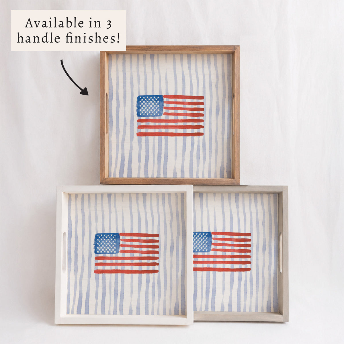 Watercolor American Striped Serving Tray | Wooden Tray