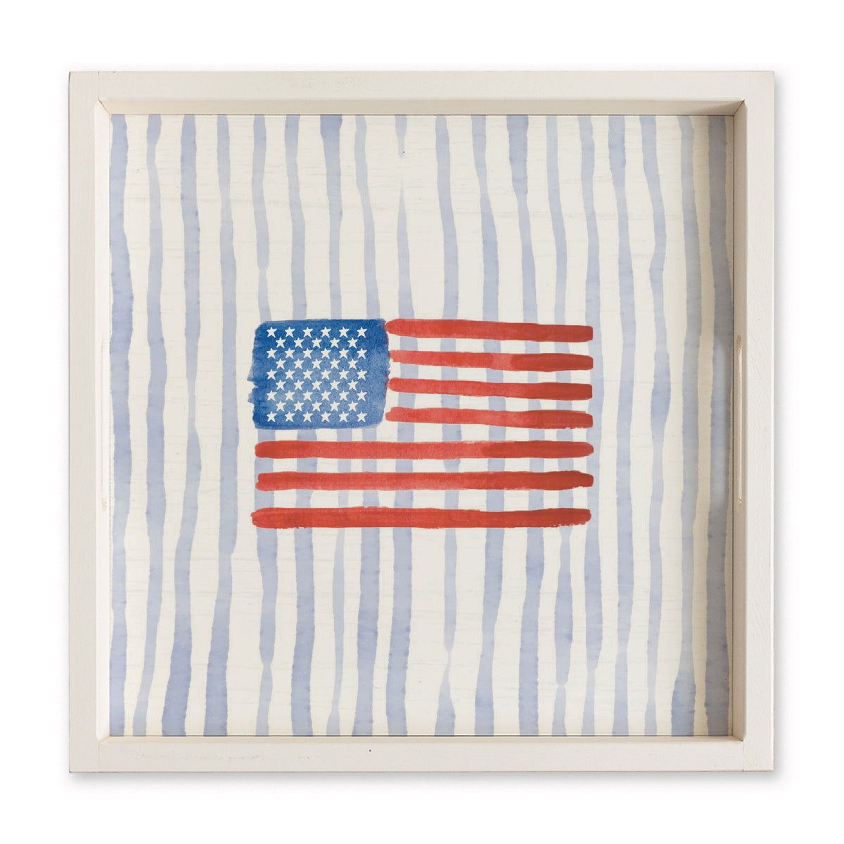 Watercolor American Striped Serving Tray | Wooden Tray