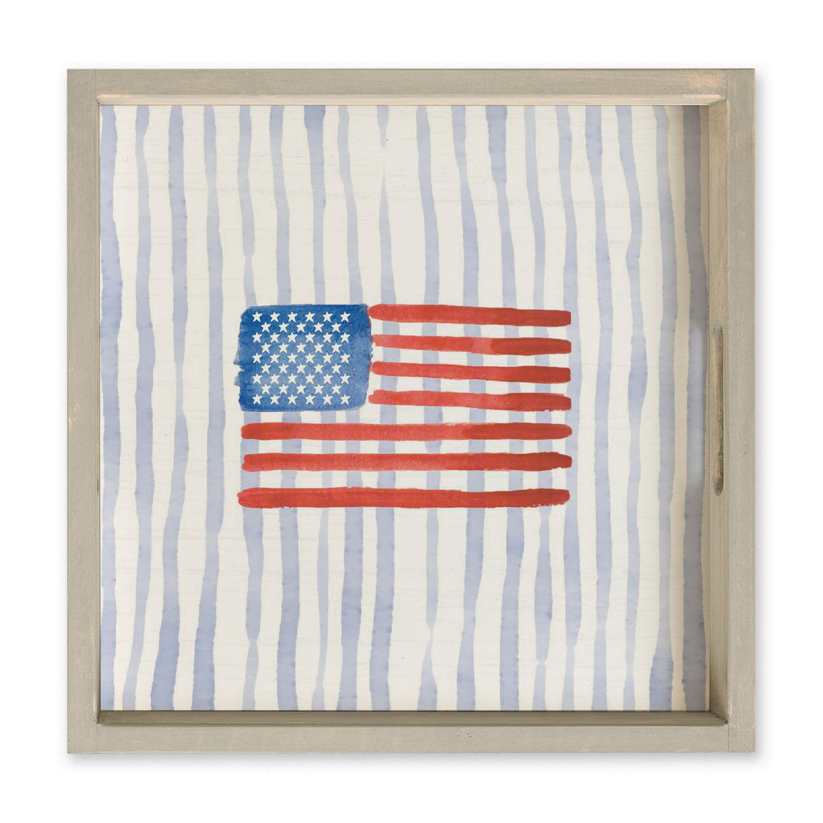 Watercolor American Striped Serving Tray | Wooden Tray