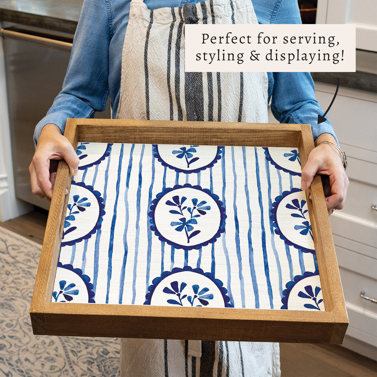 Indigo Bloom Serving Tray