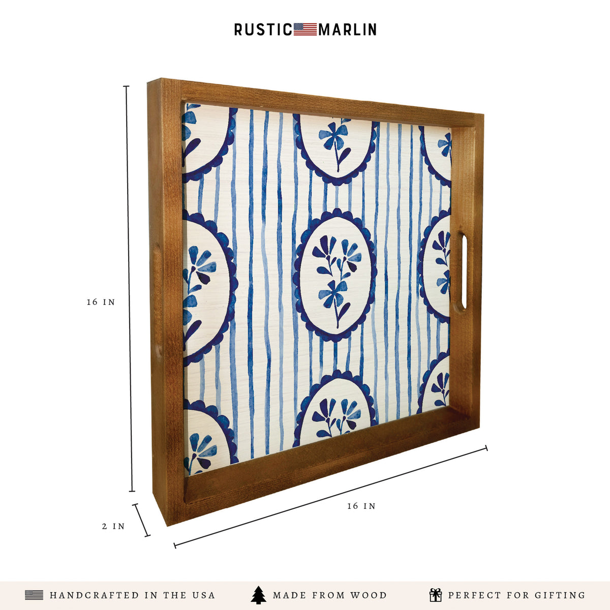 Indigo Bloom Serving Tray